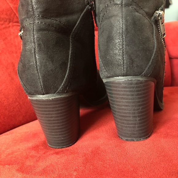 Black, suede look, low rise 3” heel boots w/zipper - Picture 3 of 8